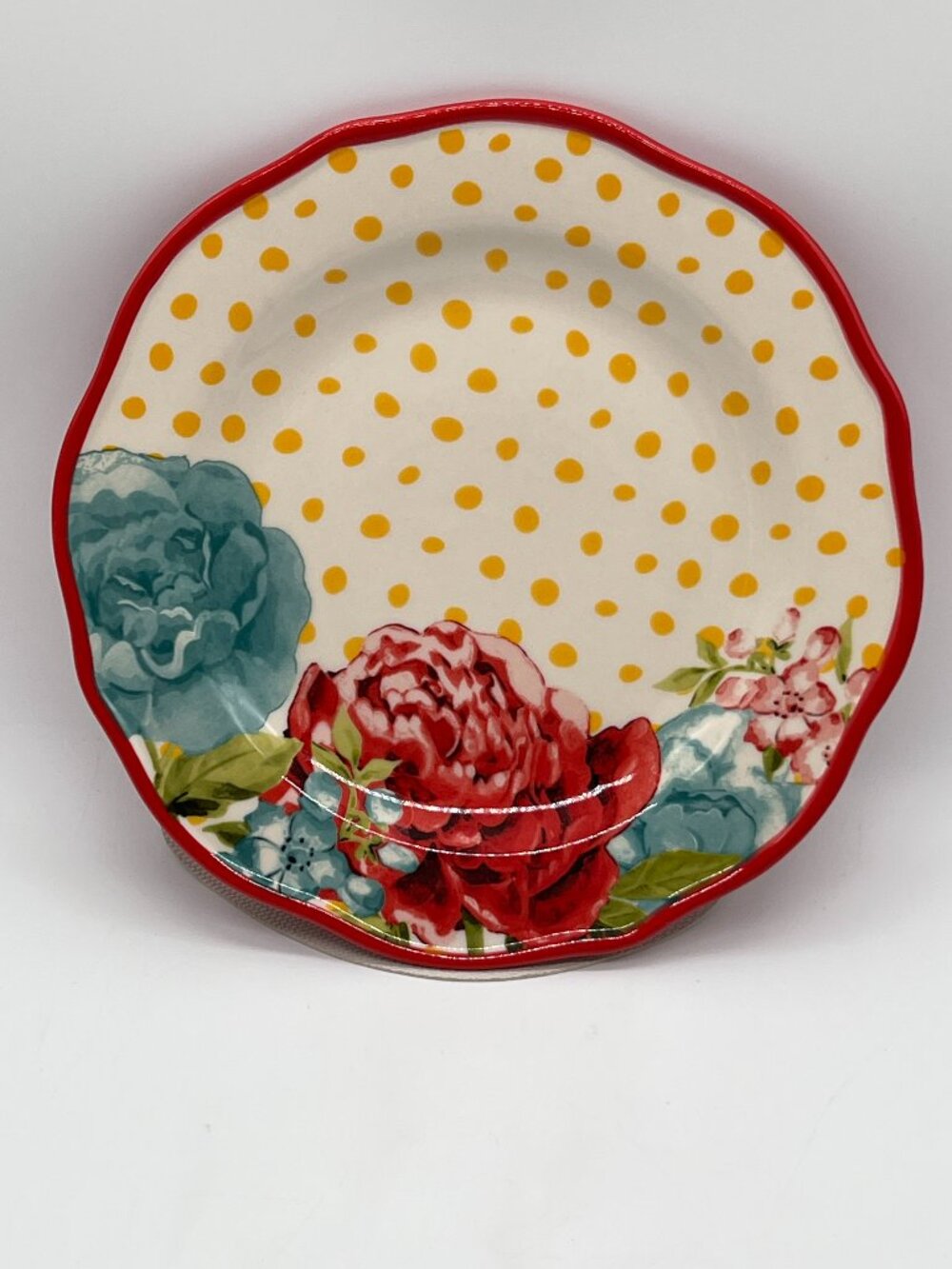 Pioneer Woman Blossom Jubilee Luncheon Salad Plate 8-1/2 inches Yellow Red Blue